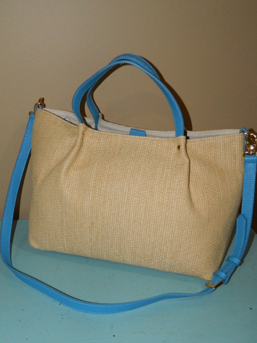 Mark & Graham Gemma Italian Raffia Tote Blue